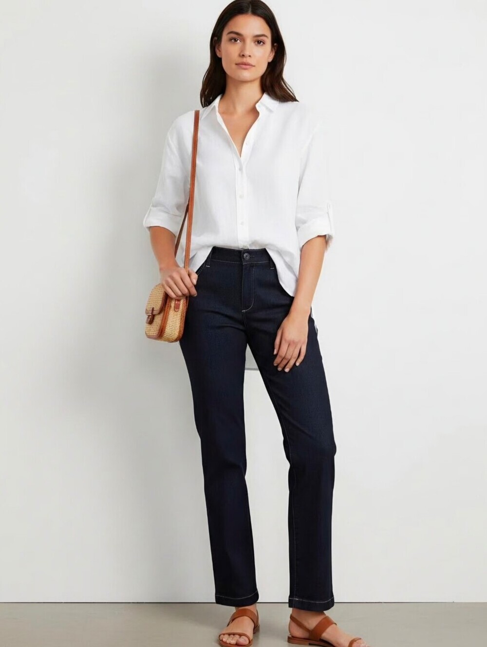 New! Lauren Ralph Lauren High Waist Straight Leg Denim Creased Trouser Jeans